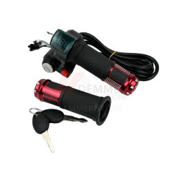 Ручка газа с вольтметром, кнопкой, замком зажигания (кабель 2м) Красная